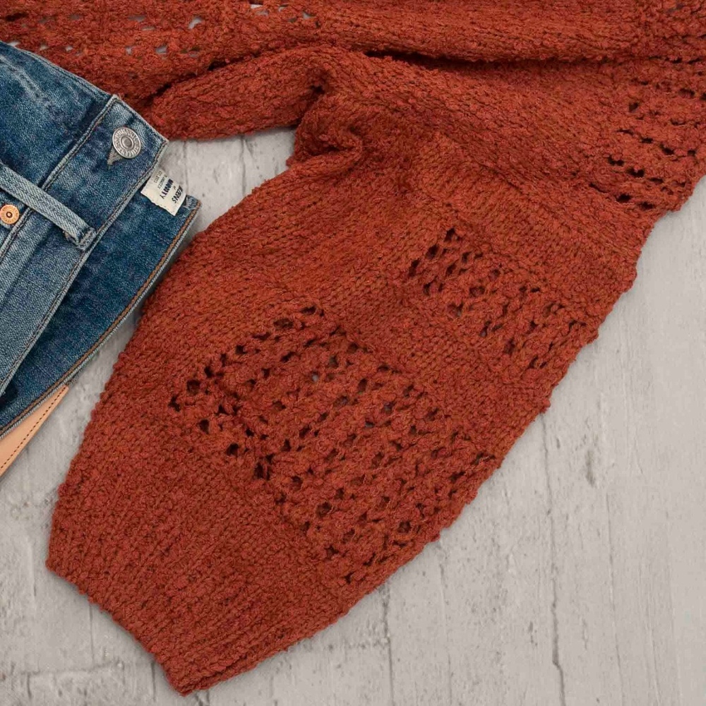 LAST ONE Rust Bell Sleeve Open Cardigan Sweater - Picture 4 of 8